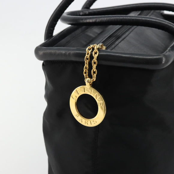 CELINE Circle Hand Bag Nylon Black Gold Auth 178011A