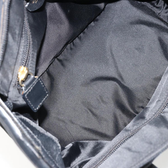 CELINE Circle Hand Bag Nylon Black Gold Auth 178011A