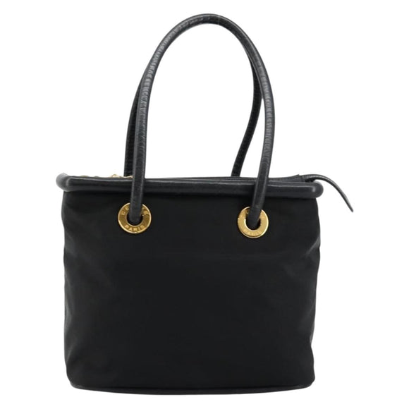 CELINE Circle Hand Bag Nylon Black Gold Auth 178011A