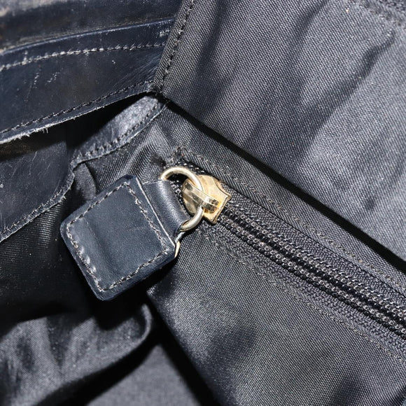 CELINE Circle Hand Bag Nylon Black Gold Auth 178011A