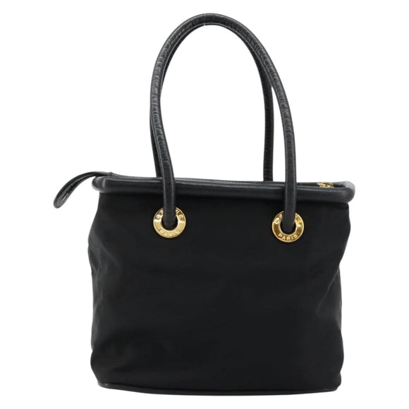 CELINE Circle Hand Bag Nylon Black Gold Auth 178011A