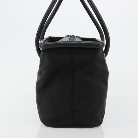 CELINE Circle Hand Bag Nylon Black Gold Auth 178011A