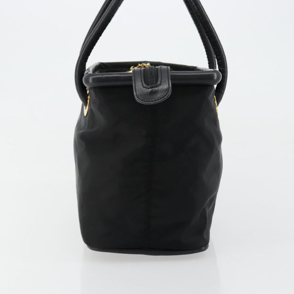 CELINE Circle Hand Bag Nylon Black Gold Auth 178011A