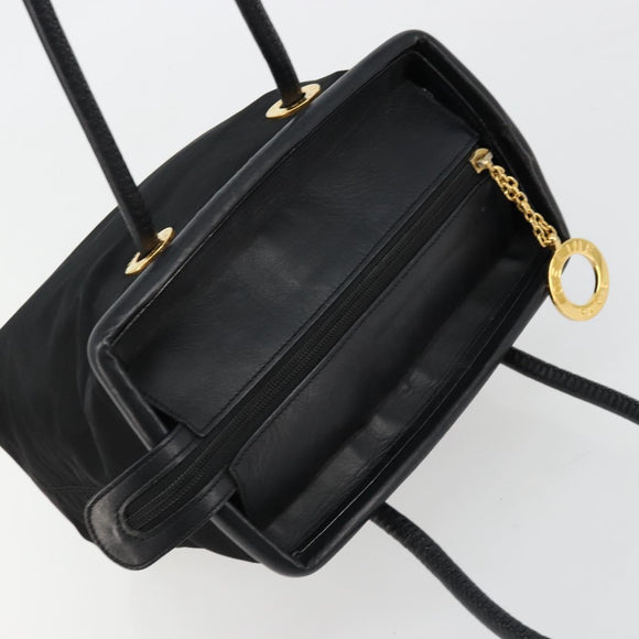 CELINE Circle Hand Bag Nylon Black Gold Auth 178011A