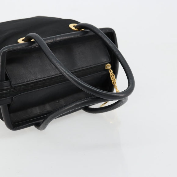 CELINE Circle Hand Bag Nylon Black Gold Auth 178011A