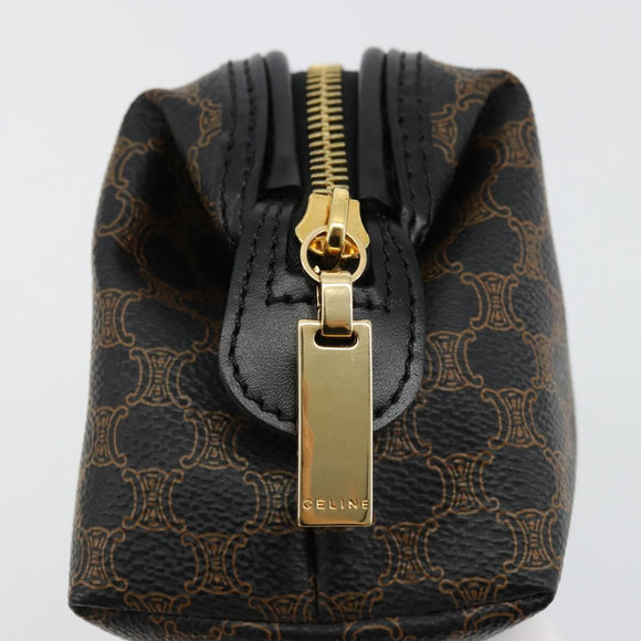 CELINE Macadam Canvas Pouch PVC Leather Brown Gold Auth 178013V