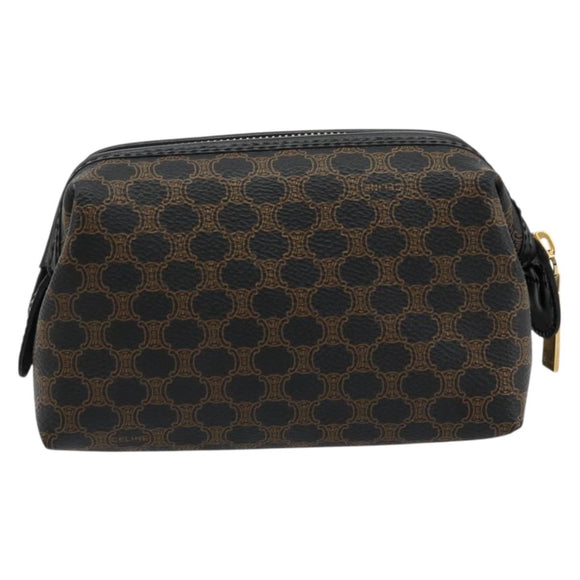 CELINE Macadam Canvas Pouch PVC Leather Brown Gold Auth 178013V