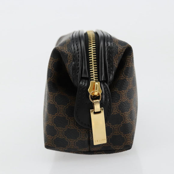 CELINE Macadam Canvas Pouch PVC Leather Brown Gold Auth 178013V