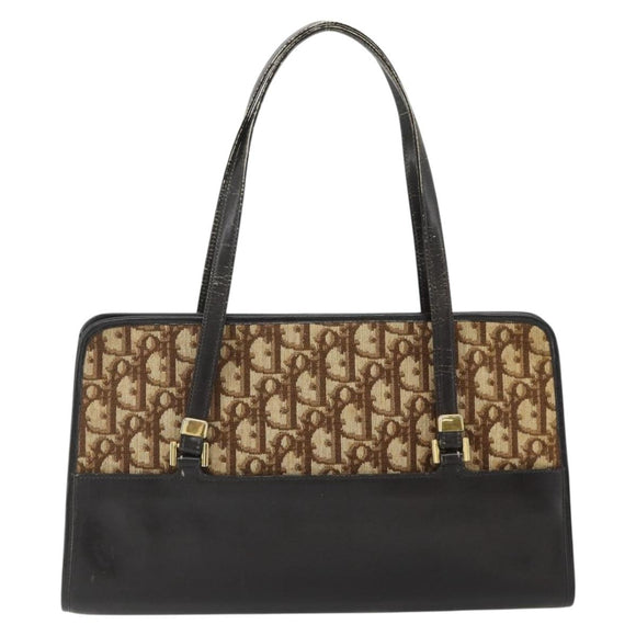 Christian Dior Trotter Canvas Hand Bag Beige Gold Auth 178014