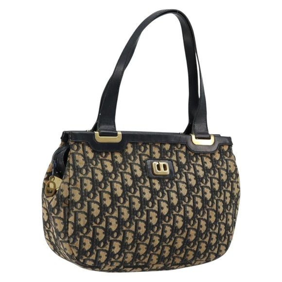 Christian Dior Trotter Canvas Hand Bag Navy Gold Auth 178015