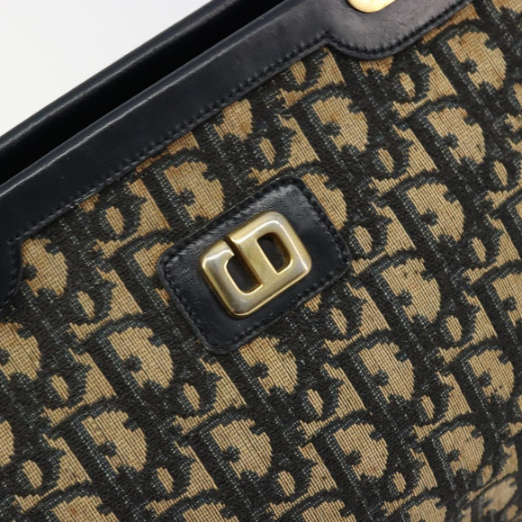 Christian Dior Trotter Canvas Hand Bag Navy Gold Auth 178015