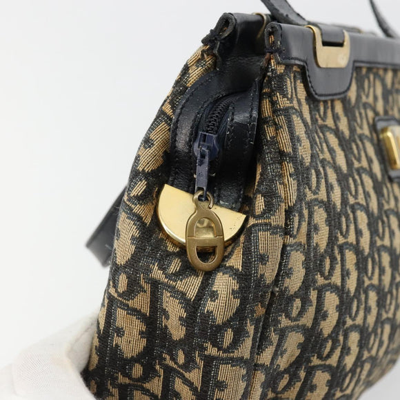 Christian Dior Trotter Canvas Hand Bag Navy Gold Auth 178015
