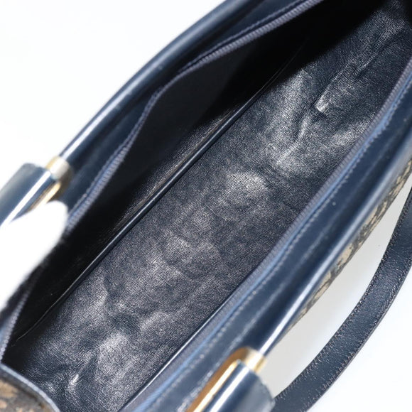 Christian Dior Trotter Canvas Hand Bag Navy Gold Auth 178015