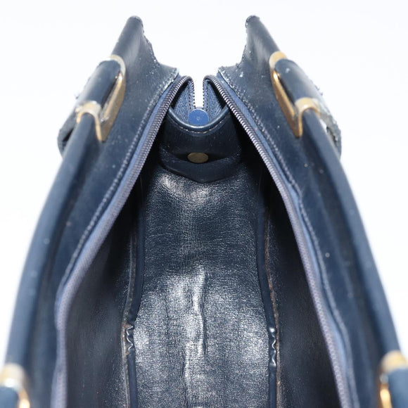 Christian Dior Trotter Canvas Hand Bag Navy Gold Auth 178015