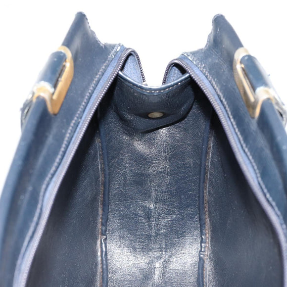 Christian Dior Trotter Canvas Hand Bag Navy Gold Auth 178015