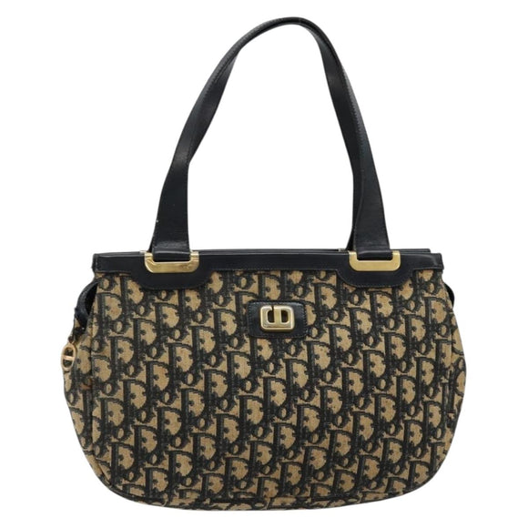 Christian Dior Trotter Canvas Hand Bag Navy Gold Auth 178015