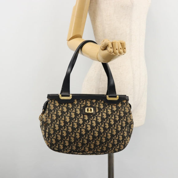 Christian Dior Trotter Canvas Hand Bag Navy Gold Auth 178015