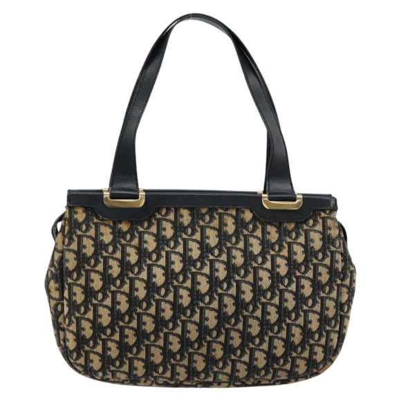 Christian Dior Trotter Canvas Hand Bag Navy Gold Auth 178015