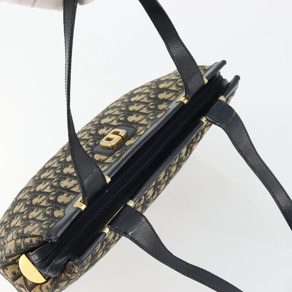 Christian Dior Trotter Canvas Hand Bag Navy Gold Auth 178015