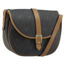 Christian Dior Honeycomb Canvas Shoulder Bag PVC Black Gold Auth 178016-1