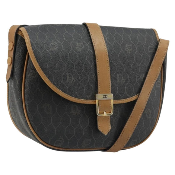 Christian Dior Honeycomb Canvas Shoulder Bag PVC Black Gold Auth 178016