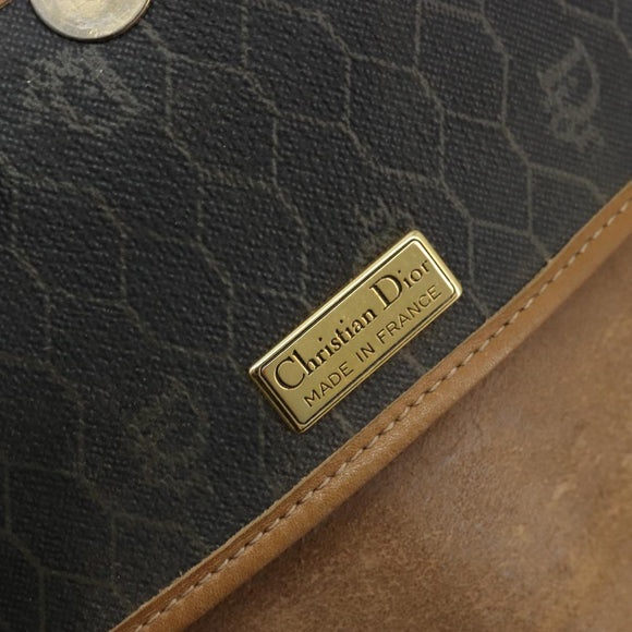 Christian Dior Honeycomb Canvas Shoulder Bag PVC Black Gold Auth 178016