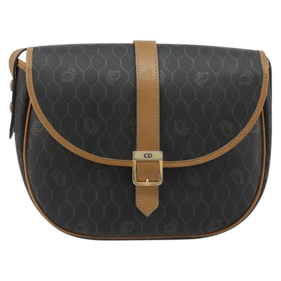 Christian Dior Honeycomb Canvas Shoulder Bag PVC Black Gold Auth 178016