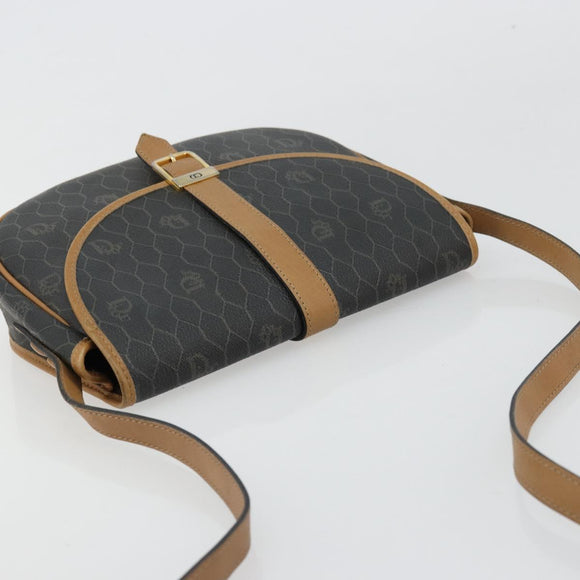 Christian Dior Honeycomb Canvas Shoulder Bag PVC Black Gold Auth 178016
