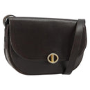 Christian Dior Shoulder Bag Leather Dark Brown Gold Auth 178017-1