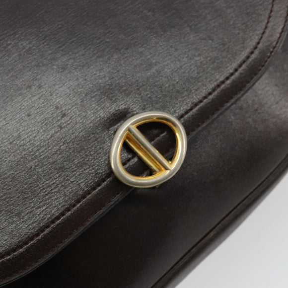 Christian Dior Shoulder Bag Leather Dark Brown Gold Auth 178017