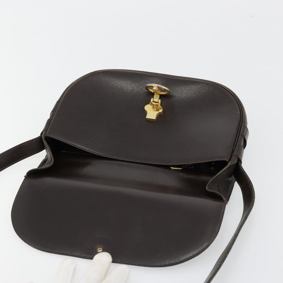 Christian Dior Shoulder Bag Leather Dark Brown Gold Auth 178017