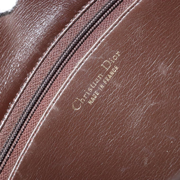 Christian Dior Shoulder Bag Leather Dark Brown Gold Auth 178017