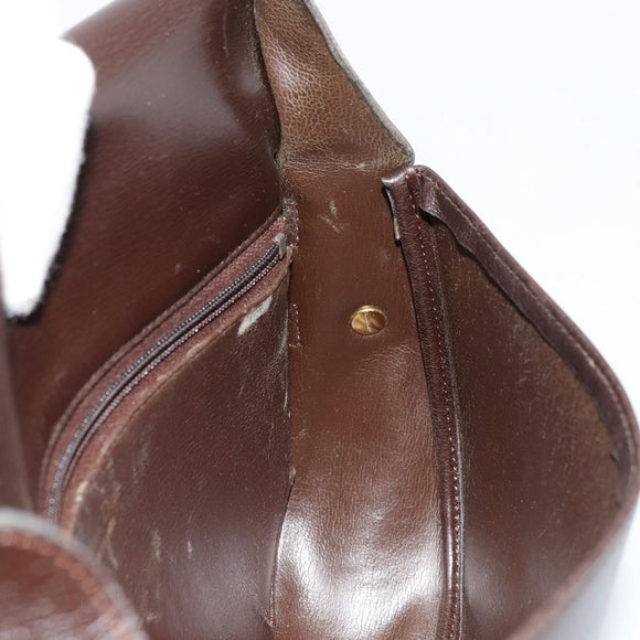 Christian Dior Shoulder Bag Leather Dark Brown Gold Auth 178017