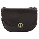 Christian Dior Shoulder Bag Leather Dark Brown Gold Auth 178017-2