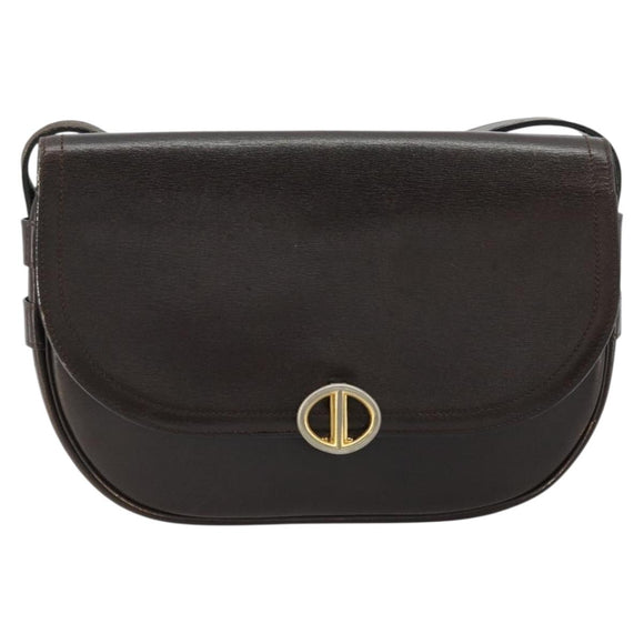 Christian Dior Shoulder Bag Leather Dark Brown Gold Auth 178017