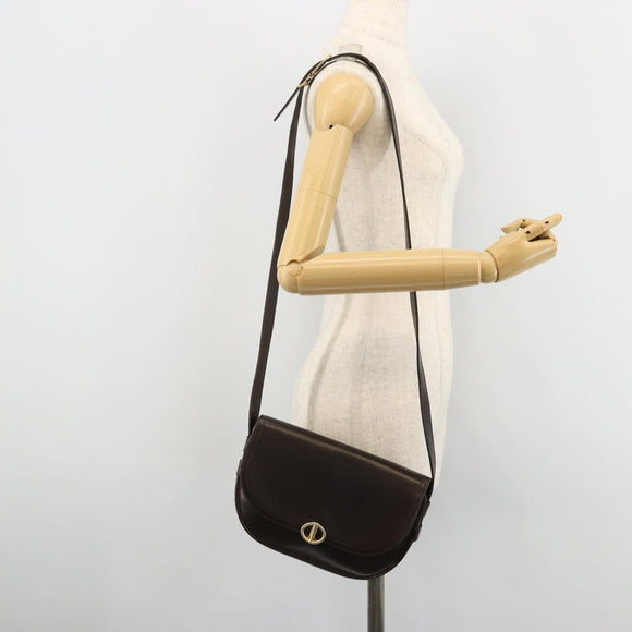 Christian Dior Shoulder Bag Leather Dark Brown Gold Auth 178017