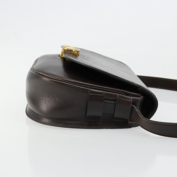 Christian Dior Shoulder Bag Leather Dark Brown Gold Auth 178017