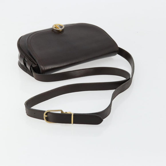 Christian Dior Shoulder Bag Leather Dark Brown Gold Auth 178017