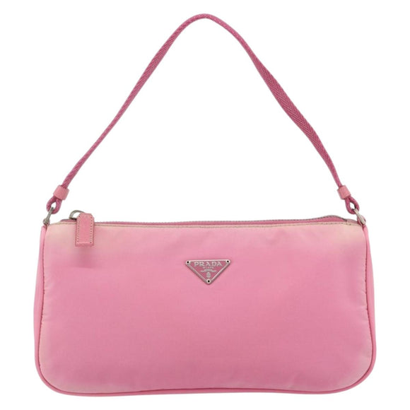 PRADA Accessory Pouch Nylon Pink Silver Auth 178018