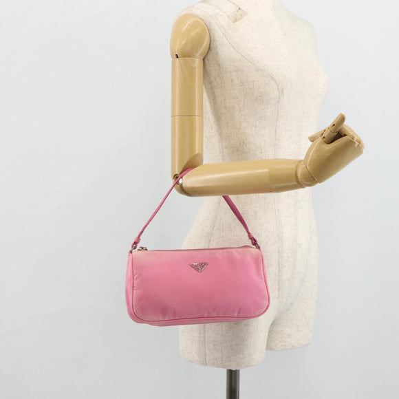 PRADA Accessory Pouch Nylon Pink Silver Auth 178018