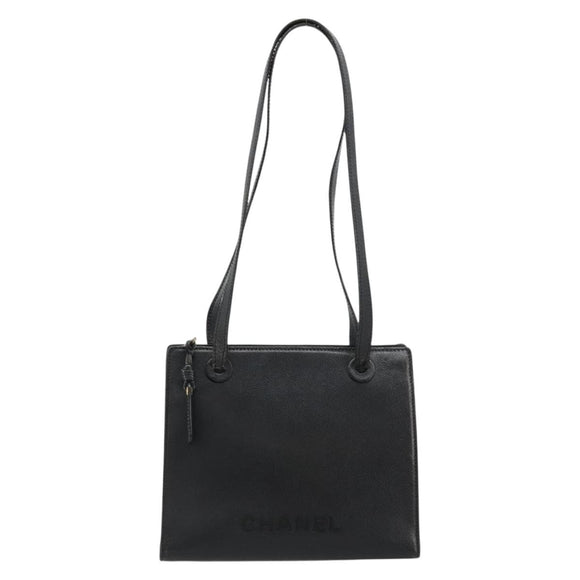 CHANEL Tote Bag Caviar Skin Black Gold CC Auth 178022