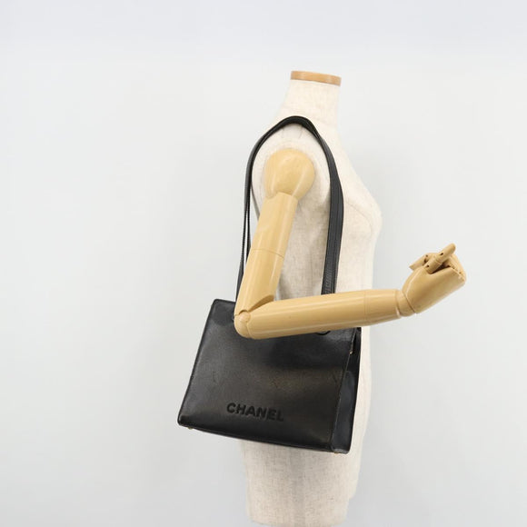CHANEL Tote Bag Caviar Skin Black Gold CC Auth 178022