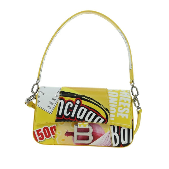 BALENCIAGA Hour glass Bag Leather 2way Yellow Silver 828976 Auth 178023SM