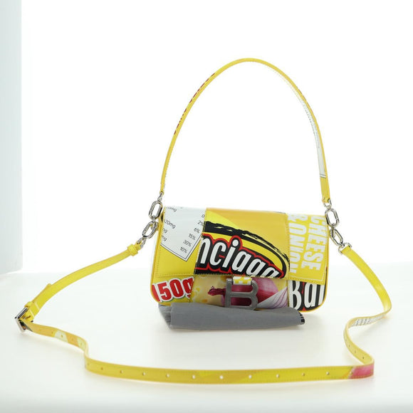 BALENCIAGA Hour glass Bag Leather 2way Yellow Silver 828976 Auth 178023SM