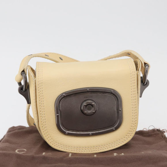 CELINE Shoulder Bag Leather Ivory Auth 178026A