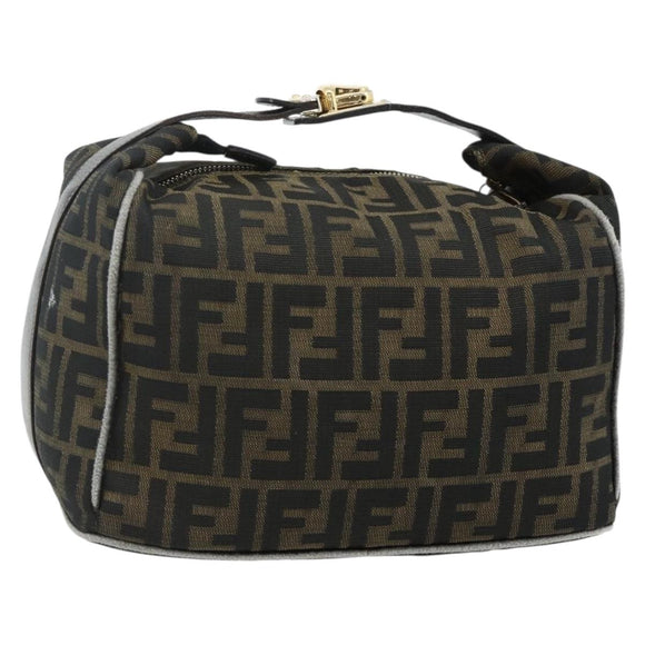 FENDI Zucca Canvas Vanity Pouch Brown Black Auth 178043