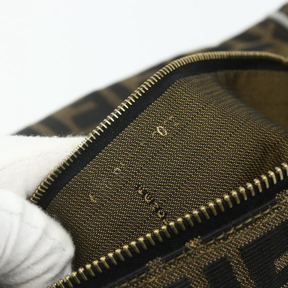 FENDI Zucca Canvas Vanity Pouch Brown Black Auth 178043