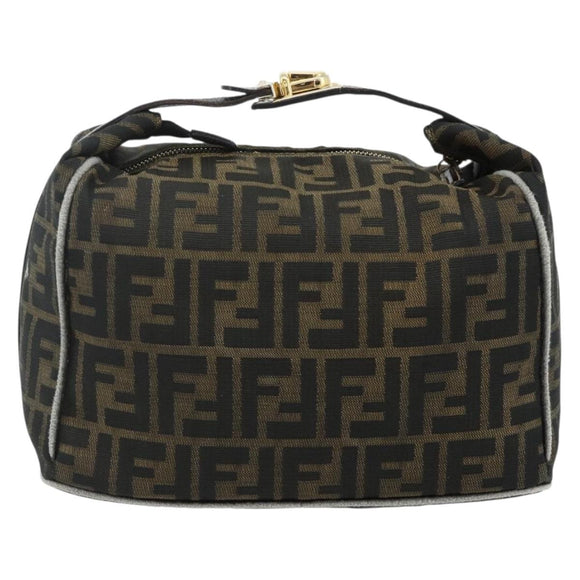 FENDI Zucca Canvas Vanity Pouch Brown Black Auth 178043