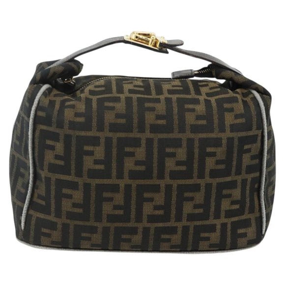 FENDI Zucca Canvas Vanity Pouch Brown Black Auth 178043