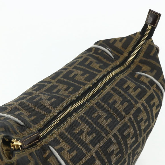FENDI Zucca Canvas Vanity Pouch Brown Black Auth 178043